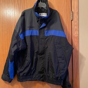 Columbia Blue Black Jacket coat Men’s Large Hooded parka shell only like new.